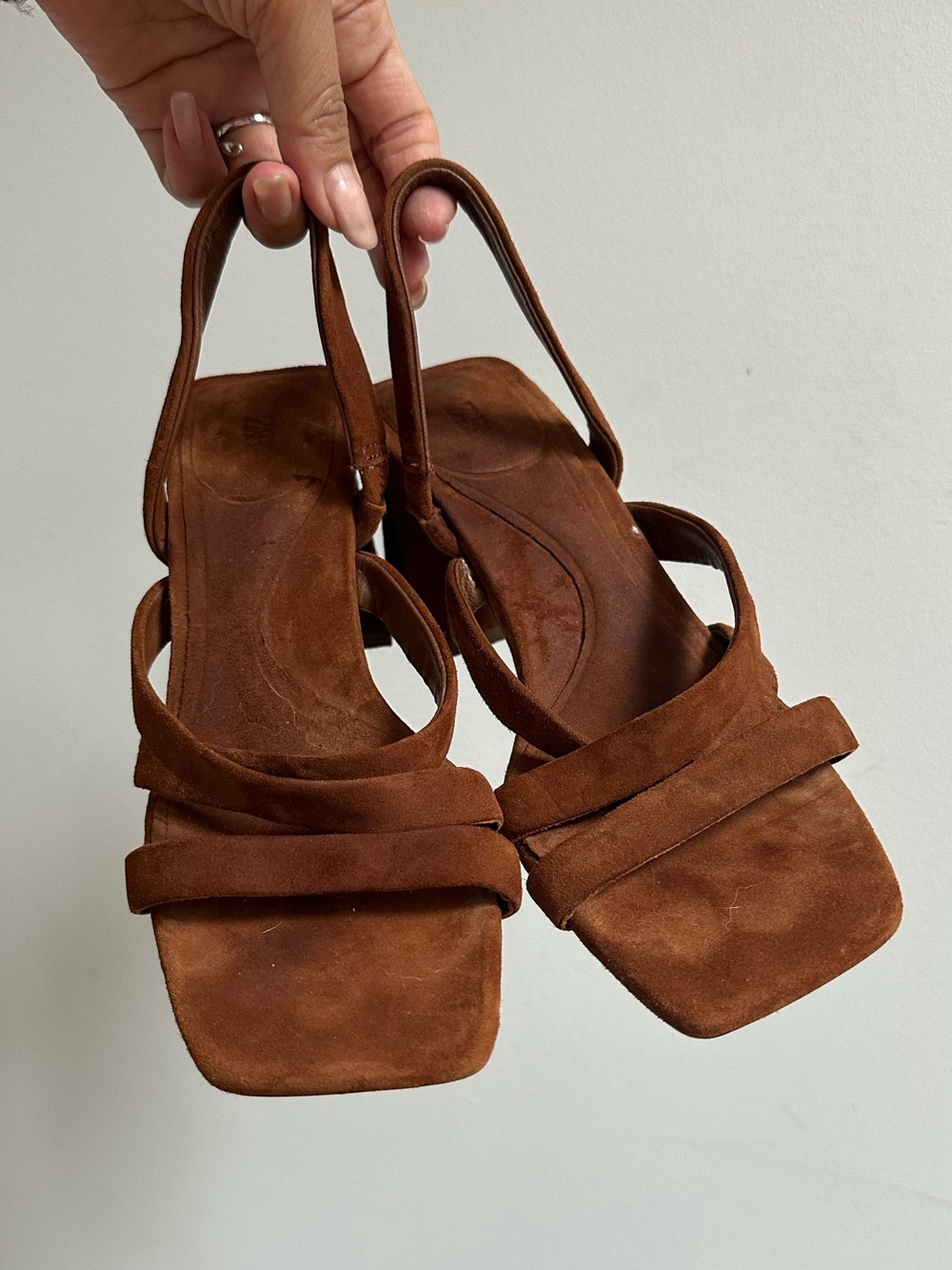 Zara Brown Suede Strappy Block Heel Sandals